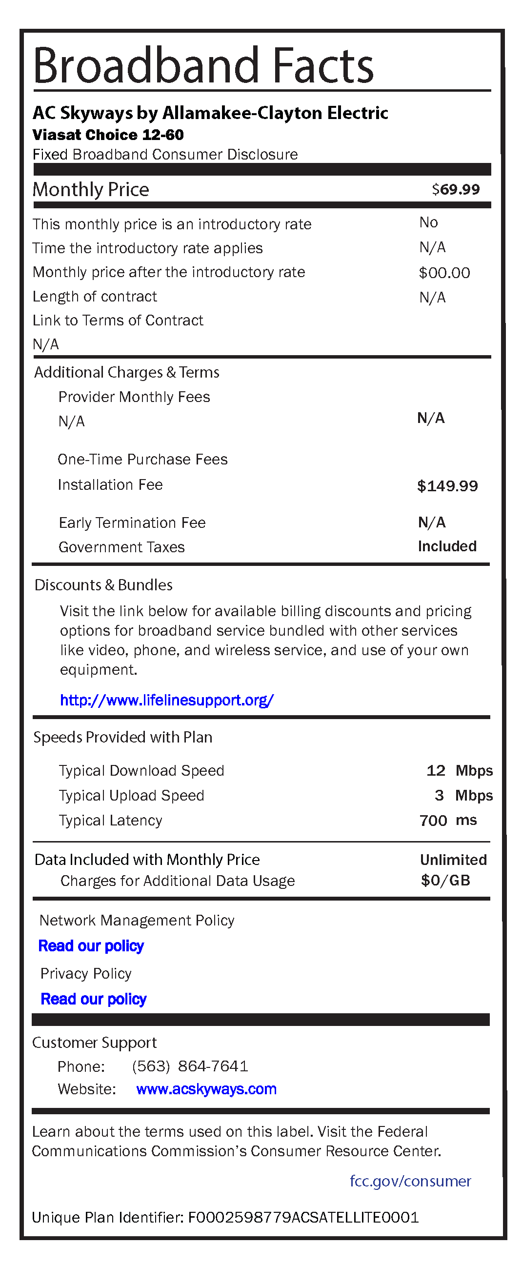 Viasat Choice 1260 Broadband Label