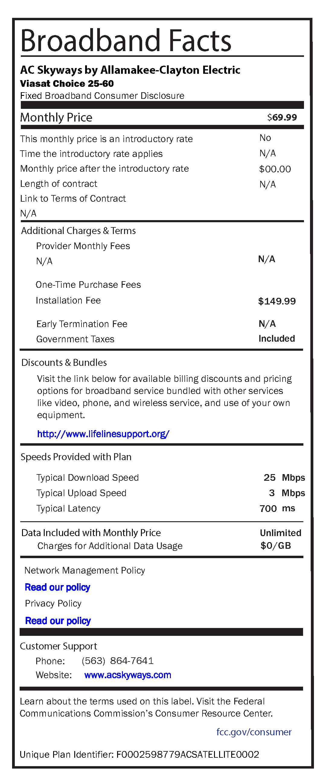 Viasat Choice 2560 Broadband Label